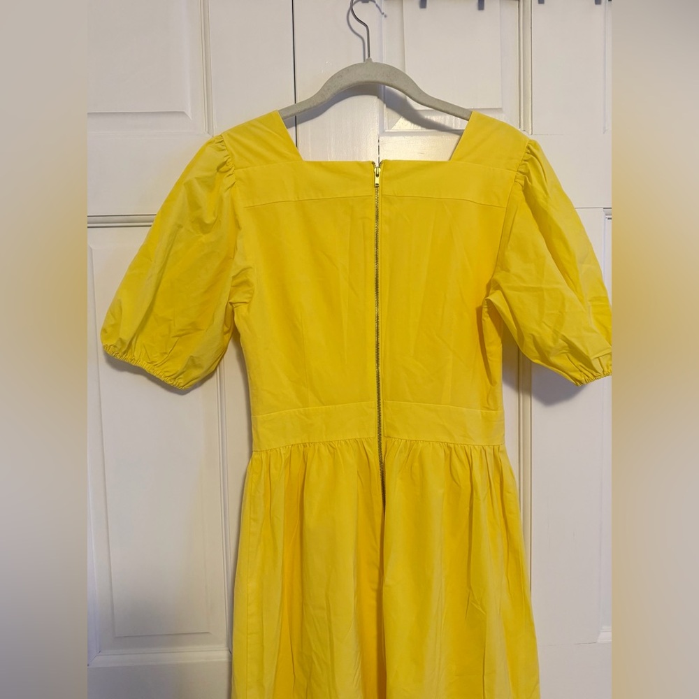 Rachel Parcell Yellow Midi Dress Small Square Neck Puff Sleeve Ruffle Hem - Picture 5 of 8